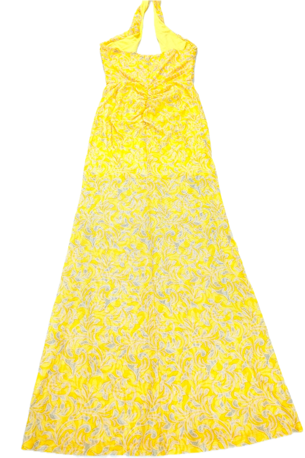 Vestido largo drapeado con corsé y detalle de encaje