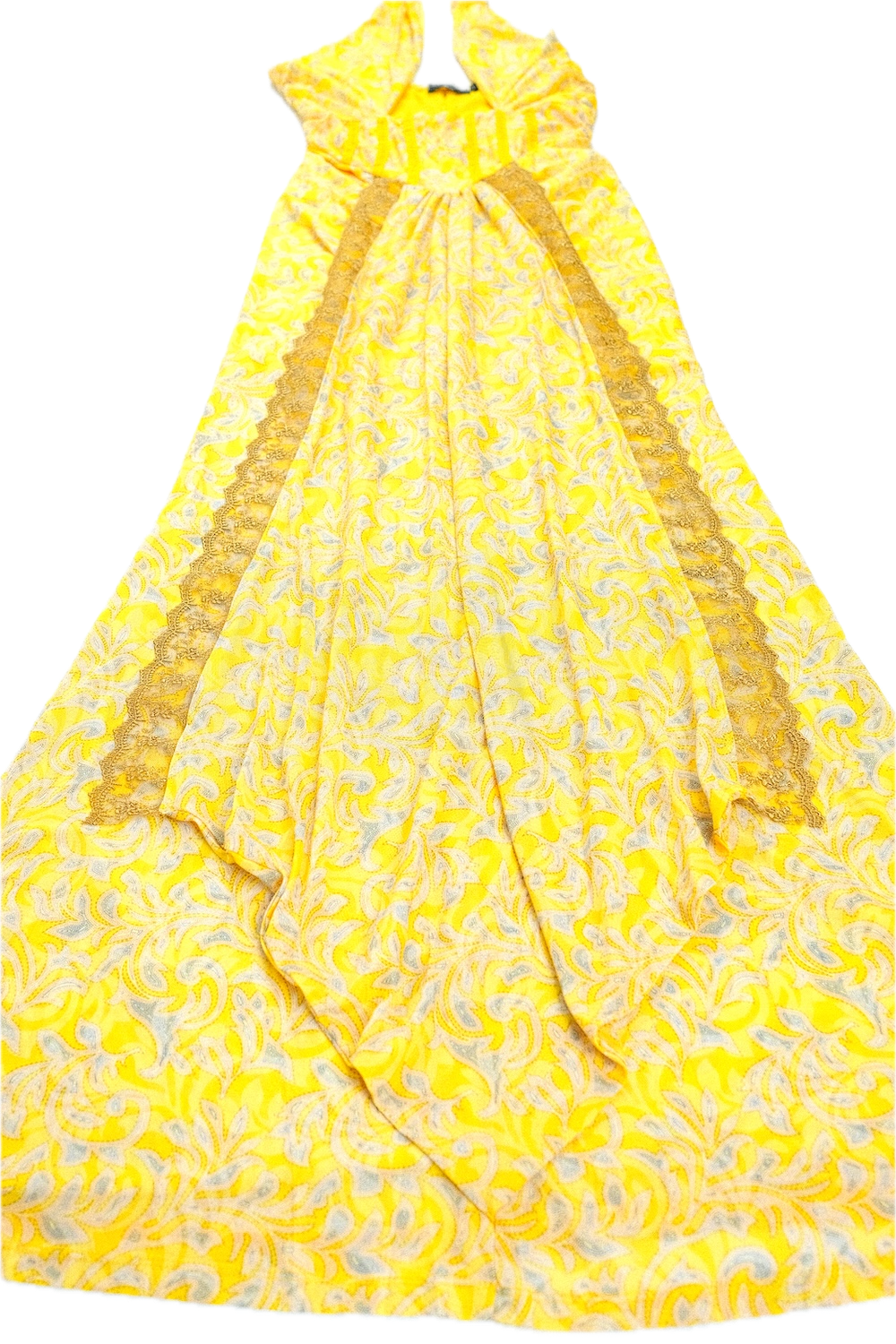 Vestido largo drapeado con corsé y detalle de encaje