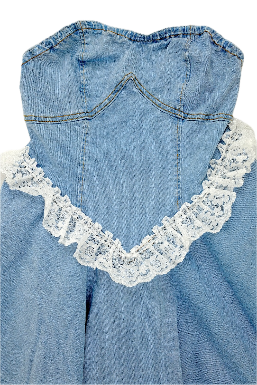 Vestido tubo vaquero corto informal con detalle de encaje