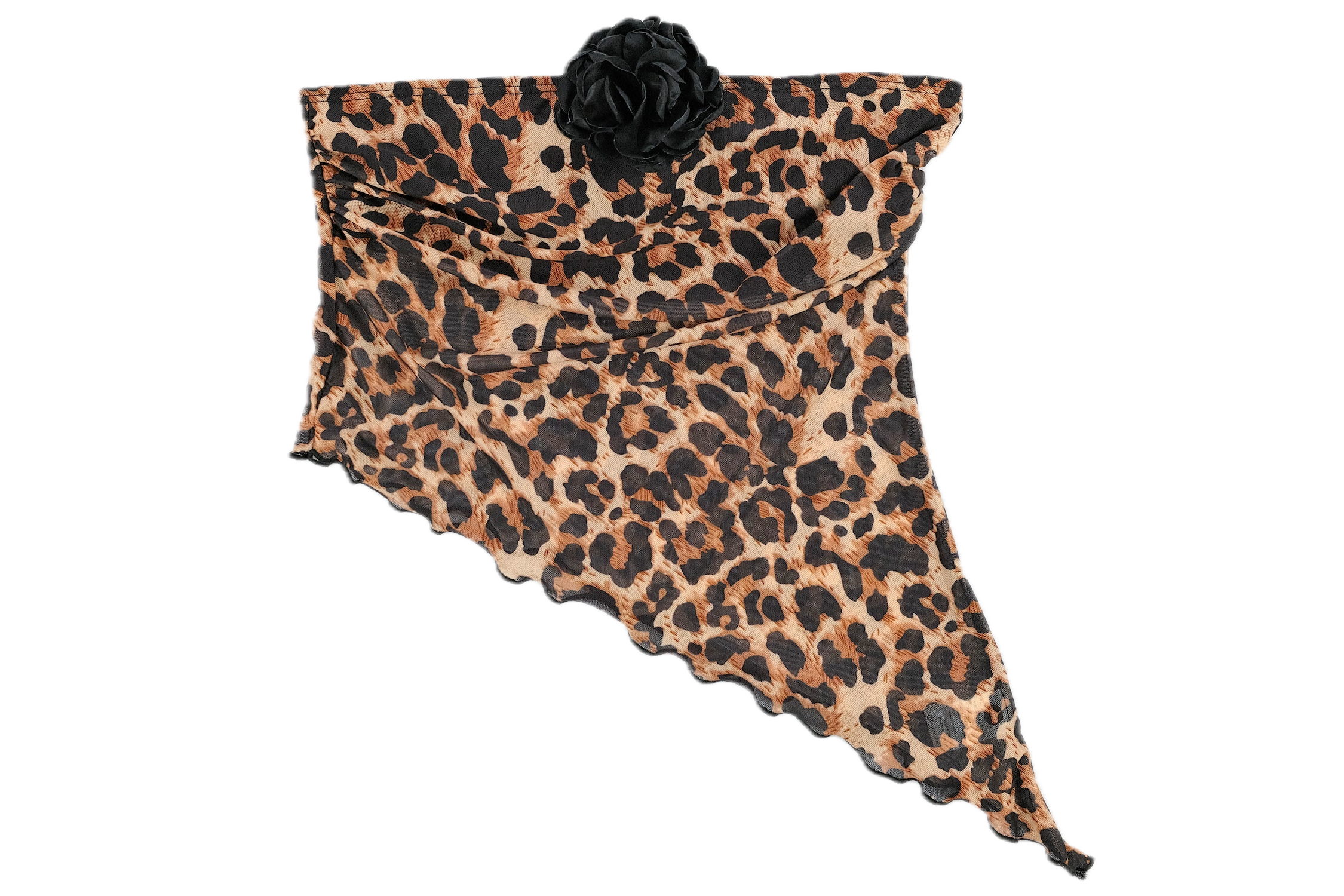 Top sin tirantes con diseño de leopardo y detalle de rosa negra