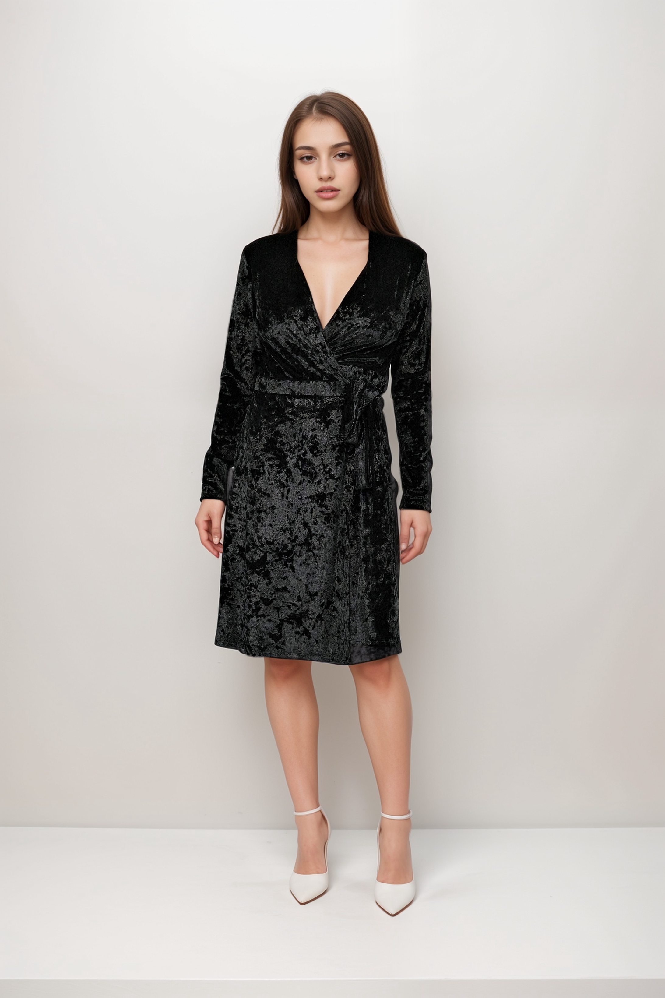 Vestido de terciopelo con cinturón de terciopelo