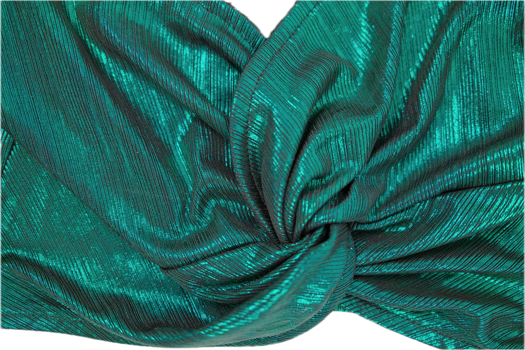 Top verde brillante de fiesta con escote torcido y mangas cortas con cremallera en la espalda