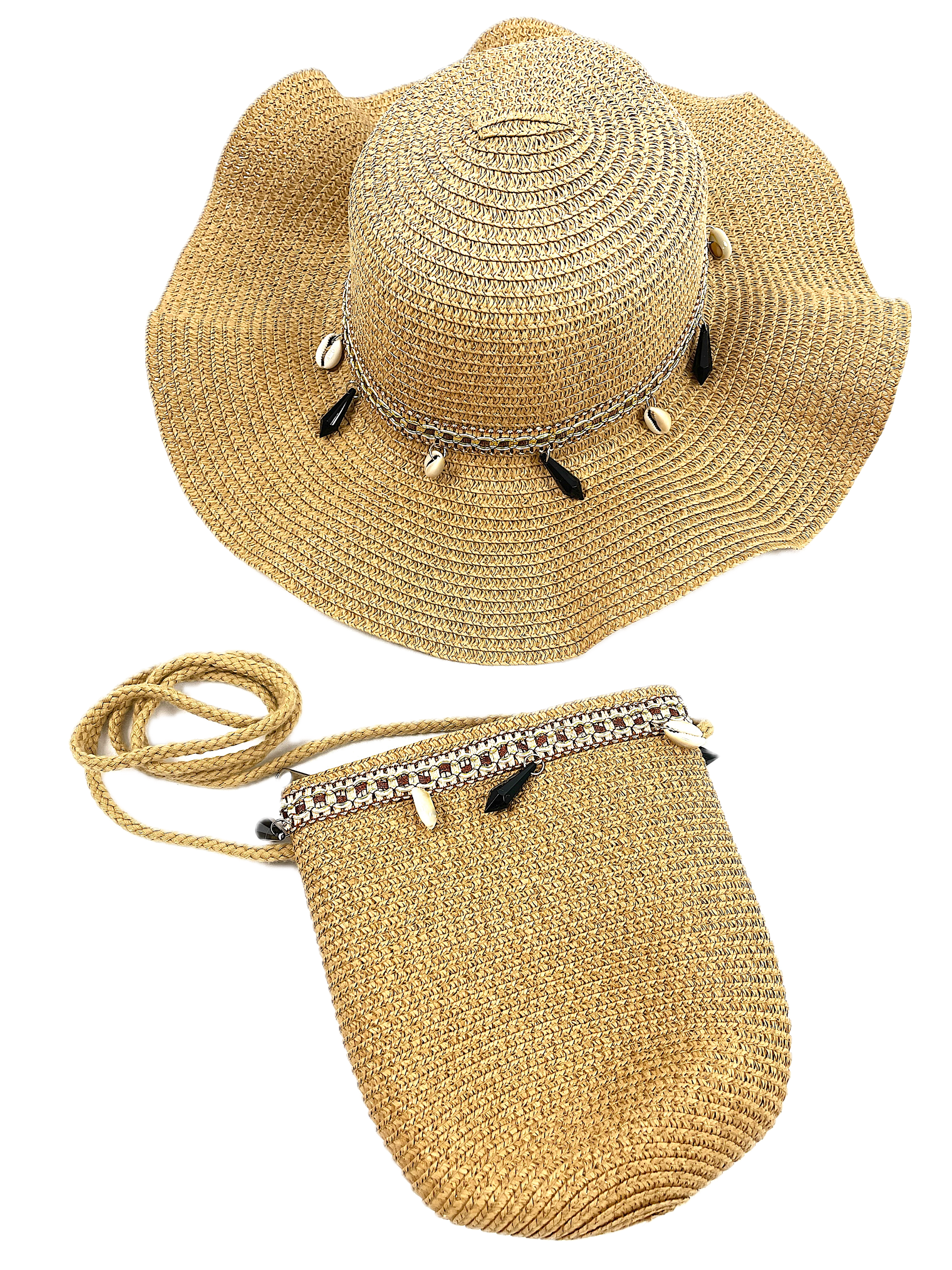 Conjunto de sombrero de paja y bolso bandolera estilo bohemio