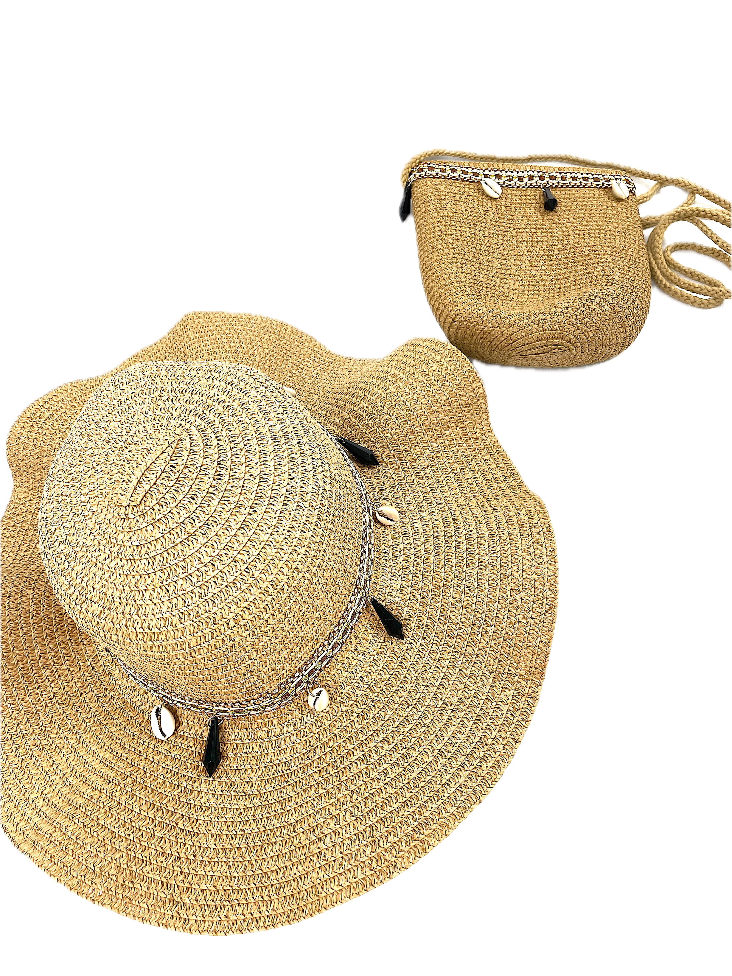 Conjunto de sombrero de paja y bolso bandolera estilo bohemio