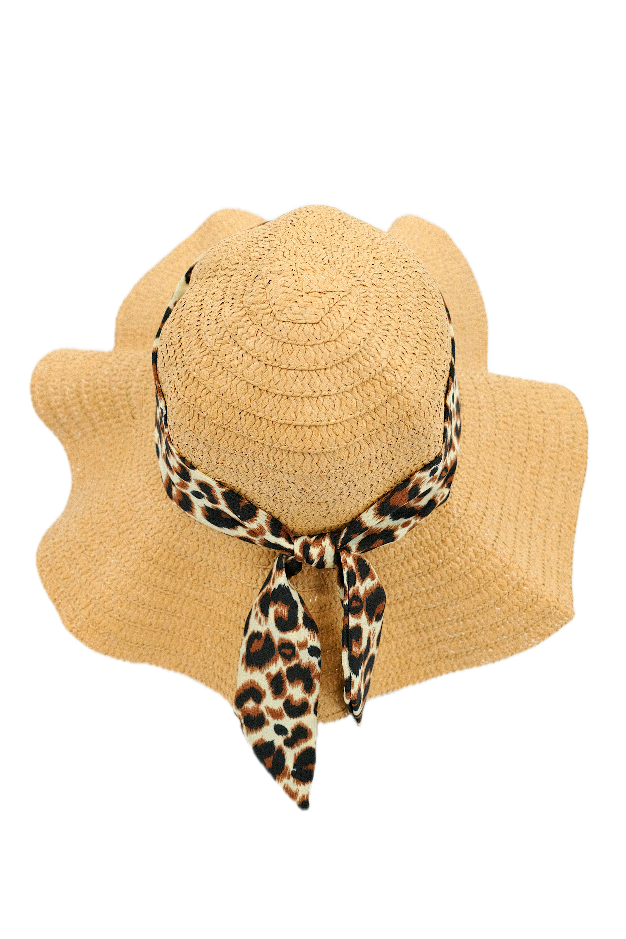 Sombrero de paja con detalle de lazo de leopardo