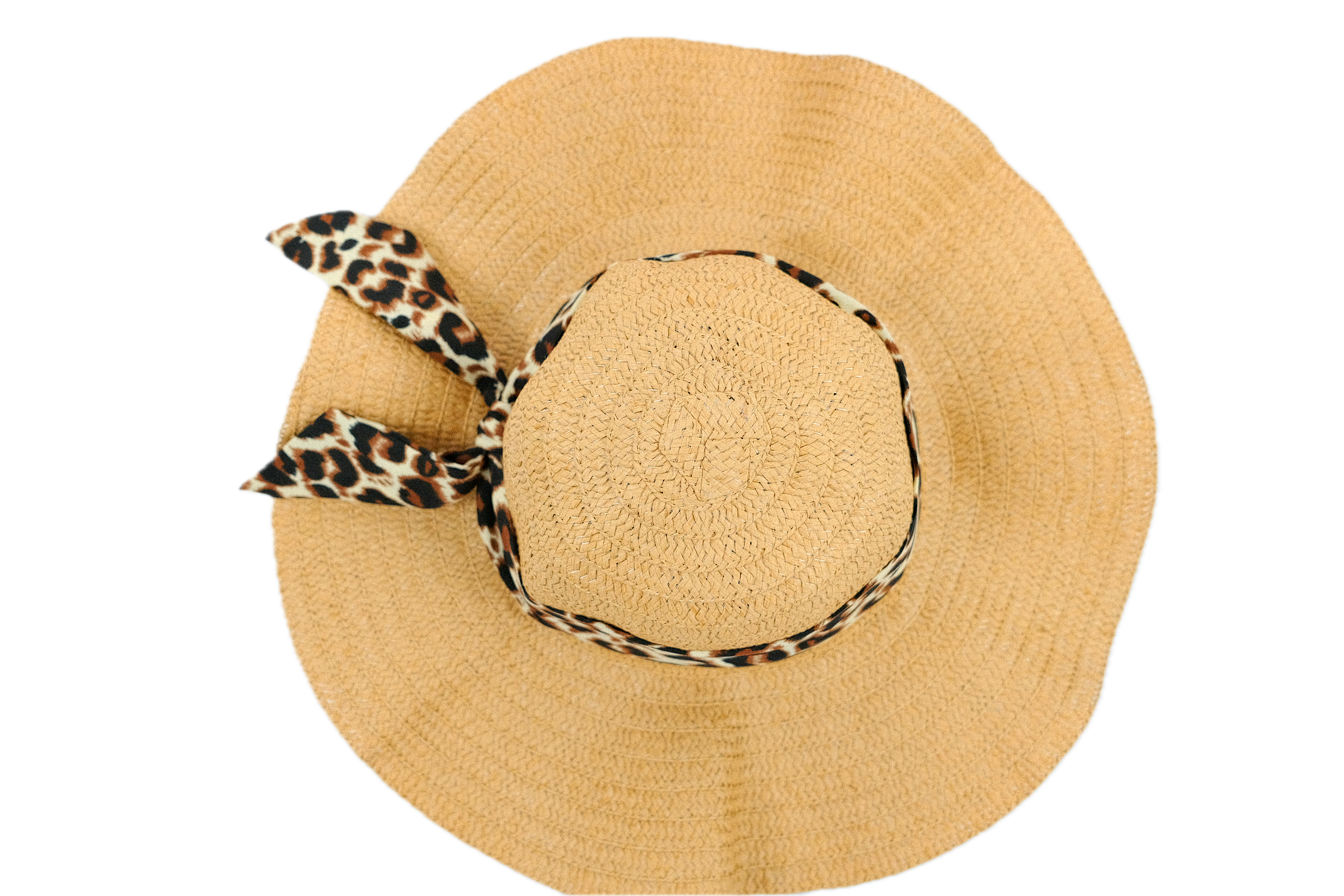 Sombrero de paja con detalle de lazo de leopardo