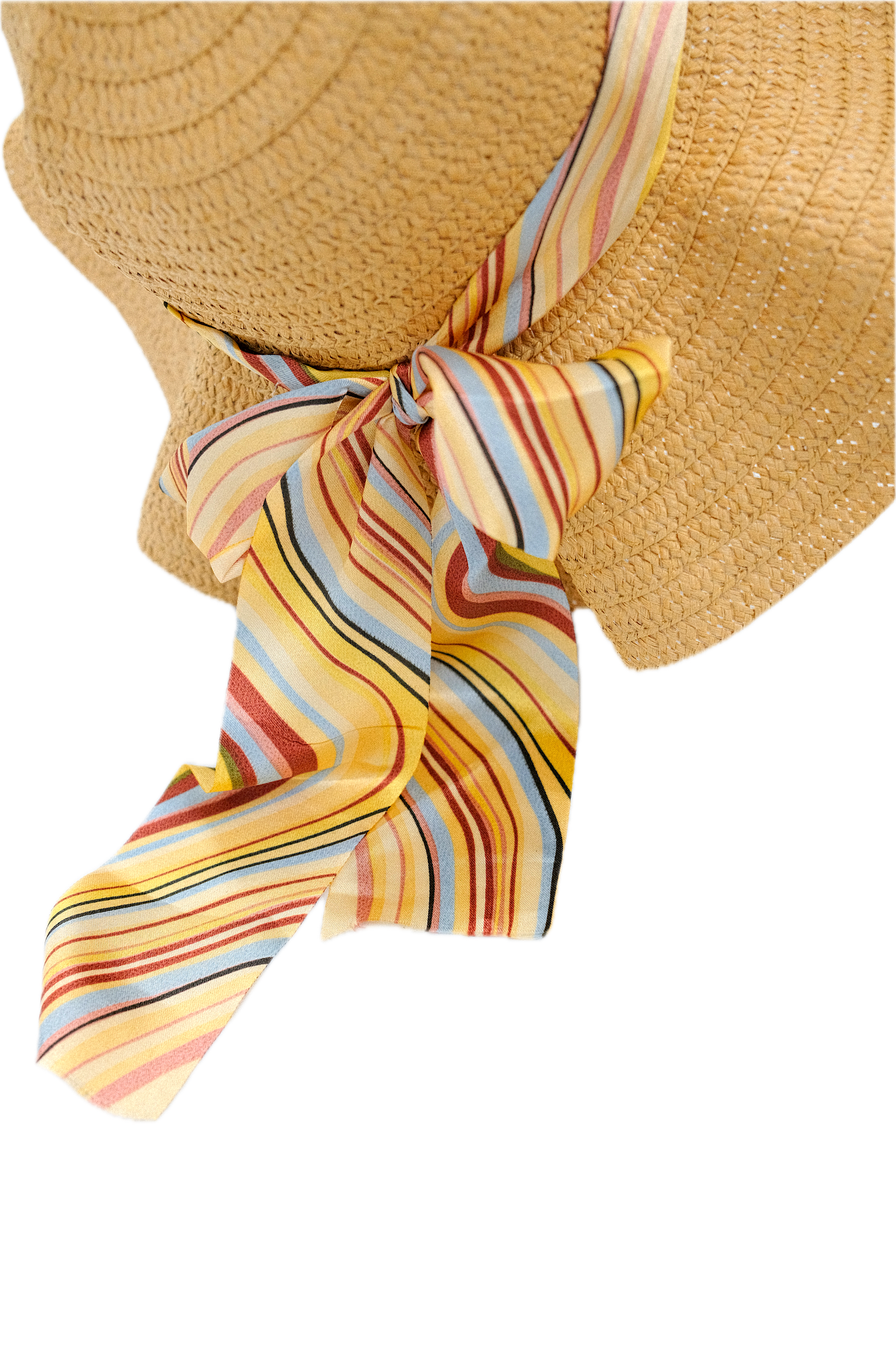 Straw Hat with Striped Ribbon Bow