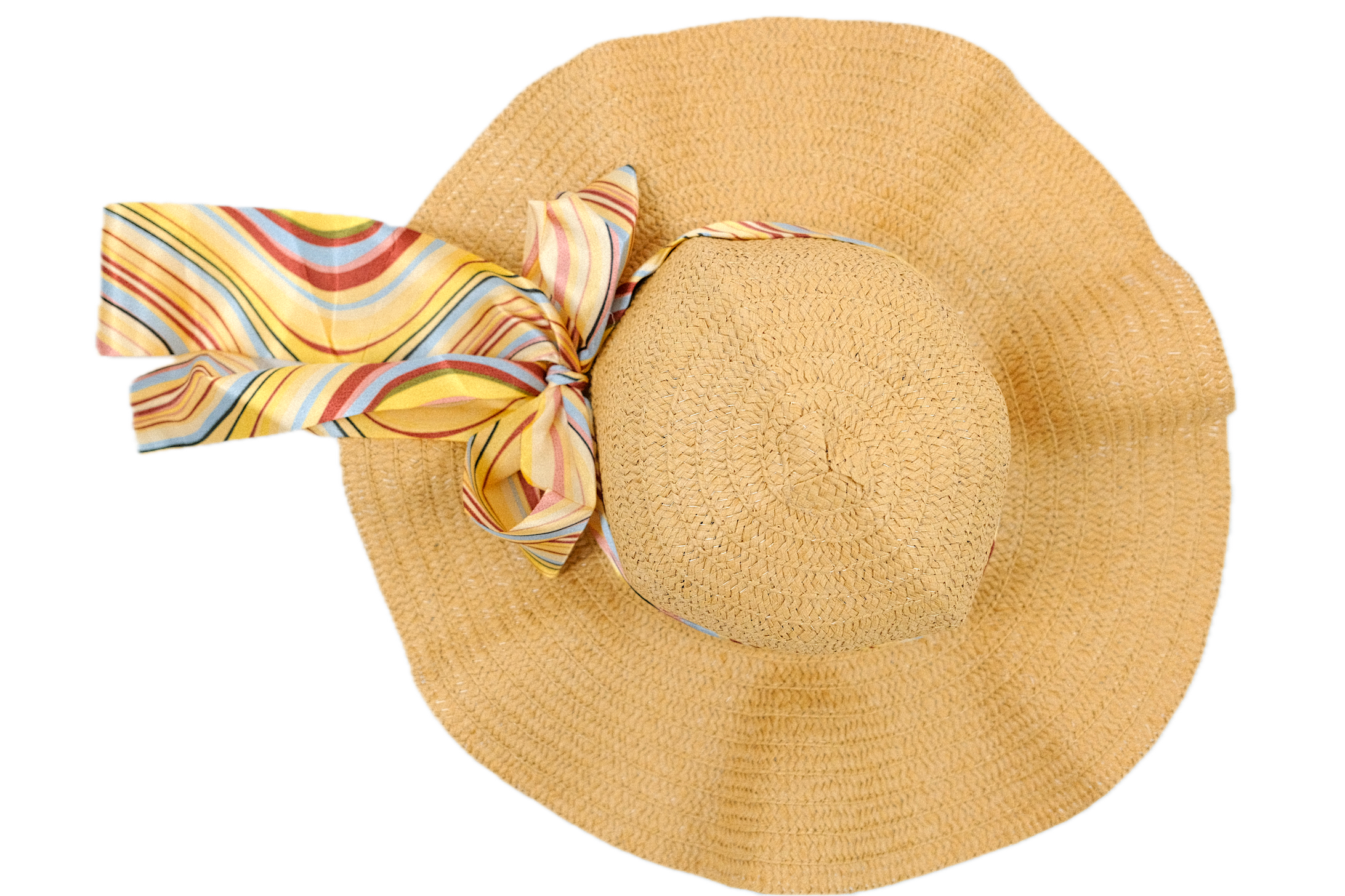 Straw Hat with Striped Ribbon Bow