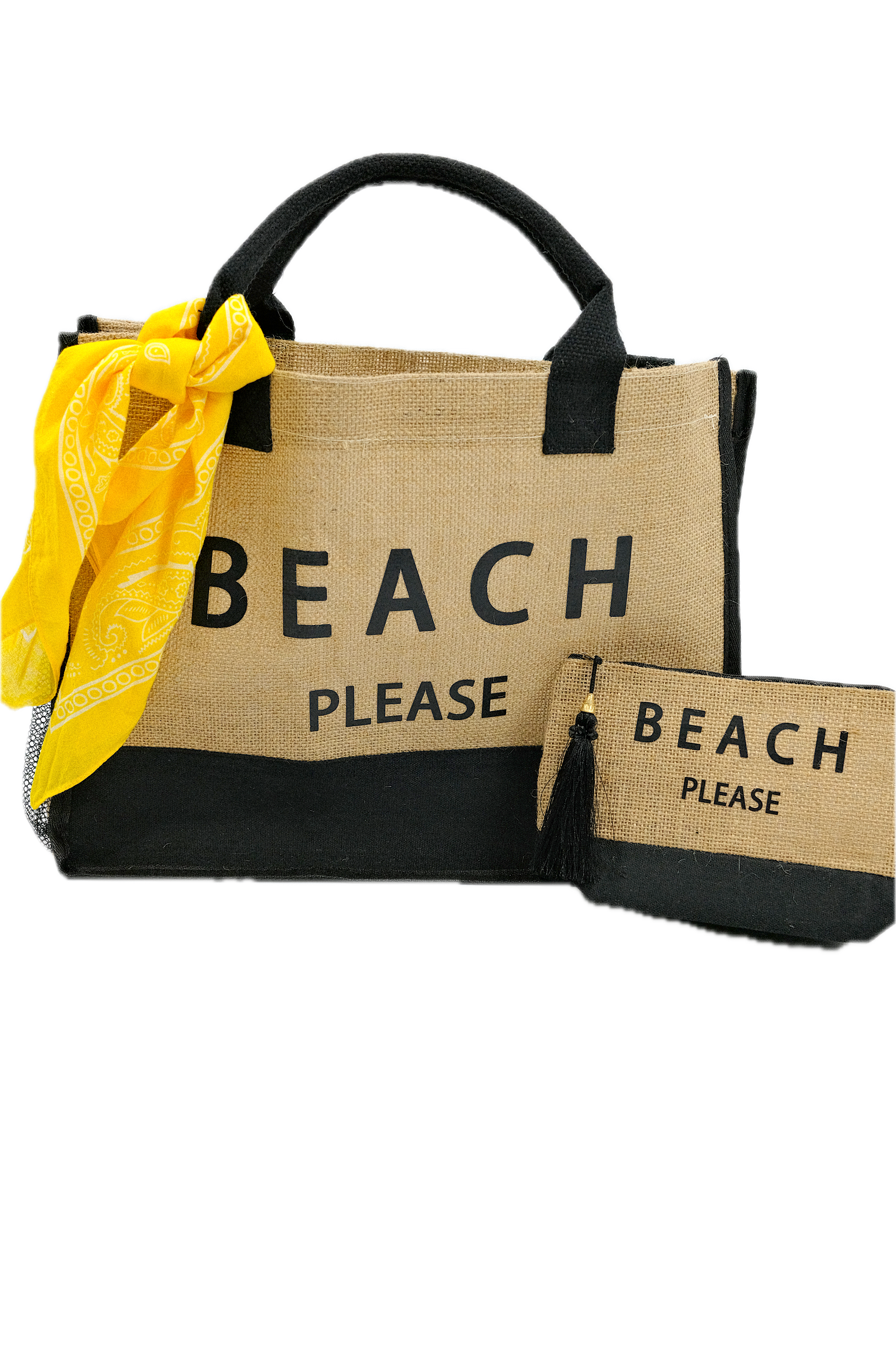 Miami Canvas Beach Tote Bag and Pouch Set with Details