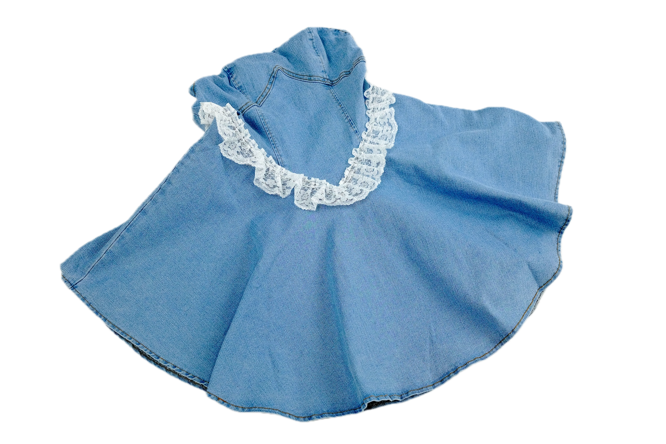Vestido tubo vaquero corto informal con detalle de encaje