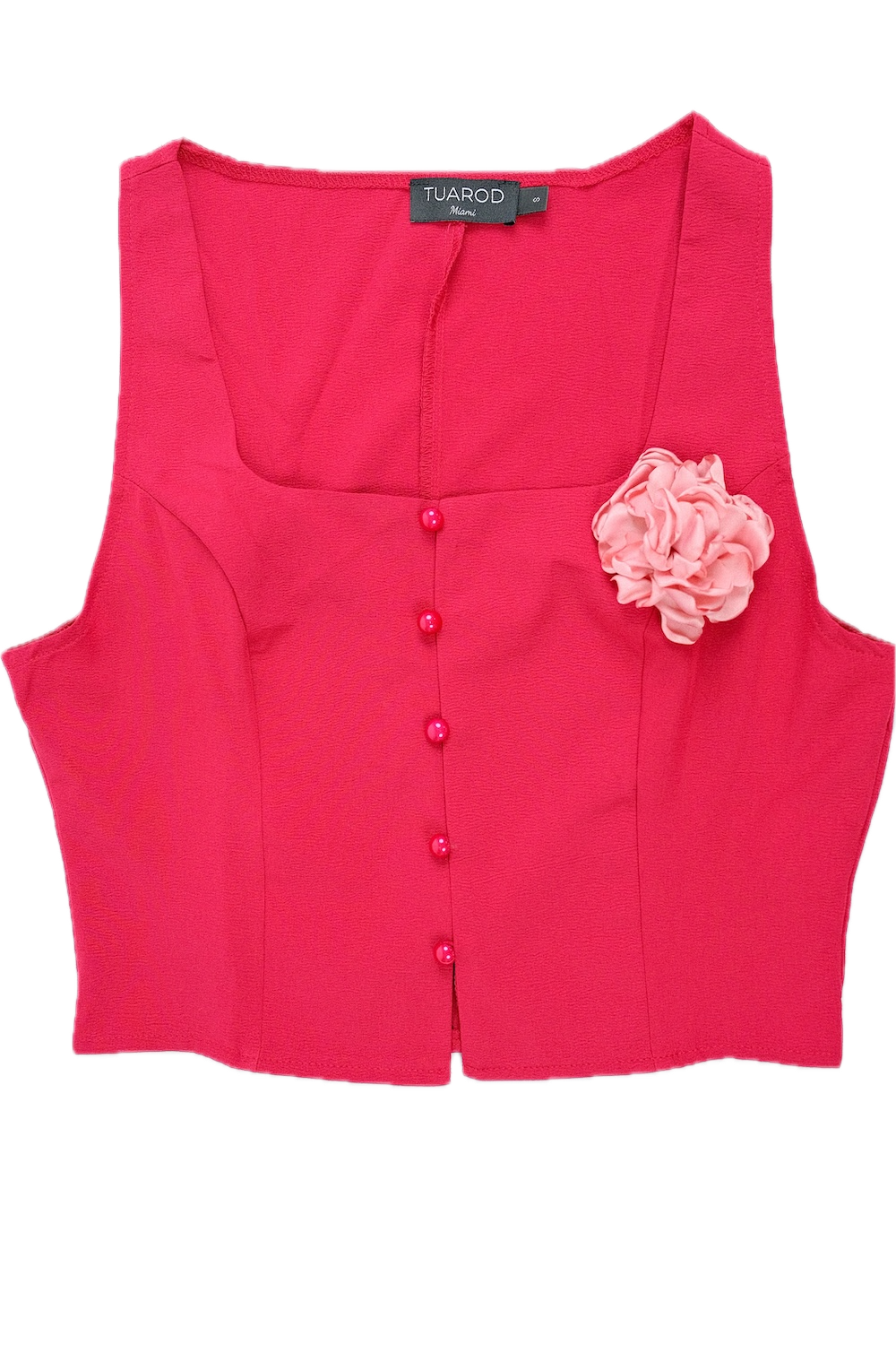 Conjunto de top y falda casual burdeos con detalle de rosa