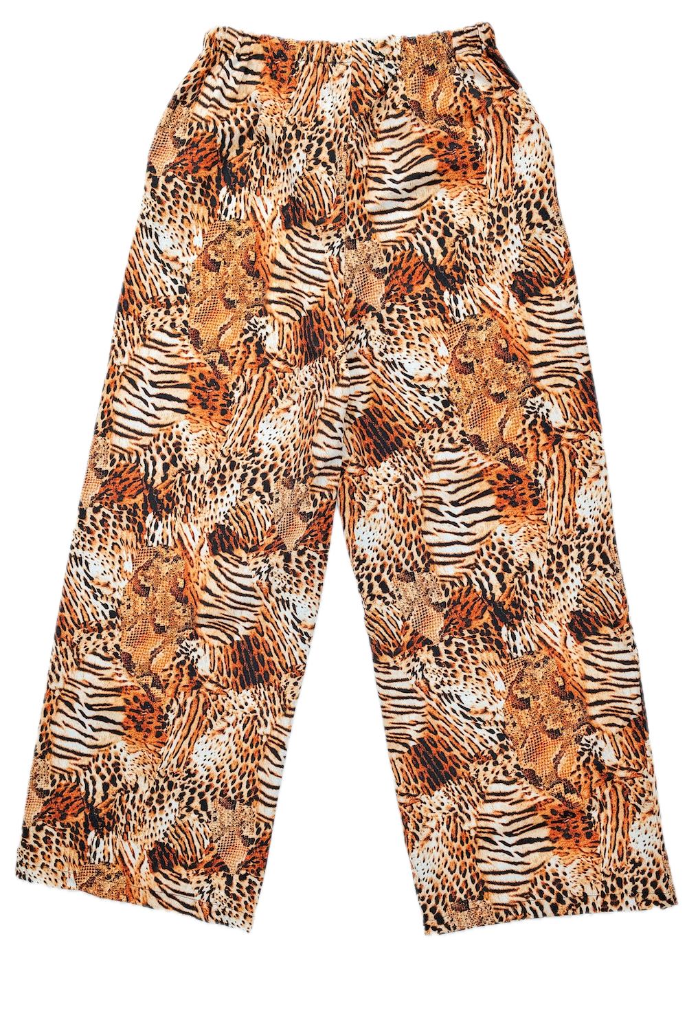 Pantalones anchos de terciopelo con estampado de leopardo y detalle de encaje