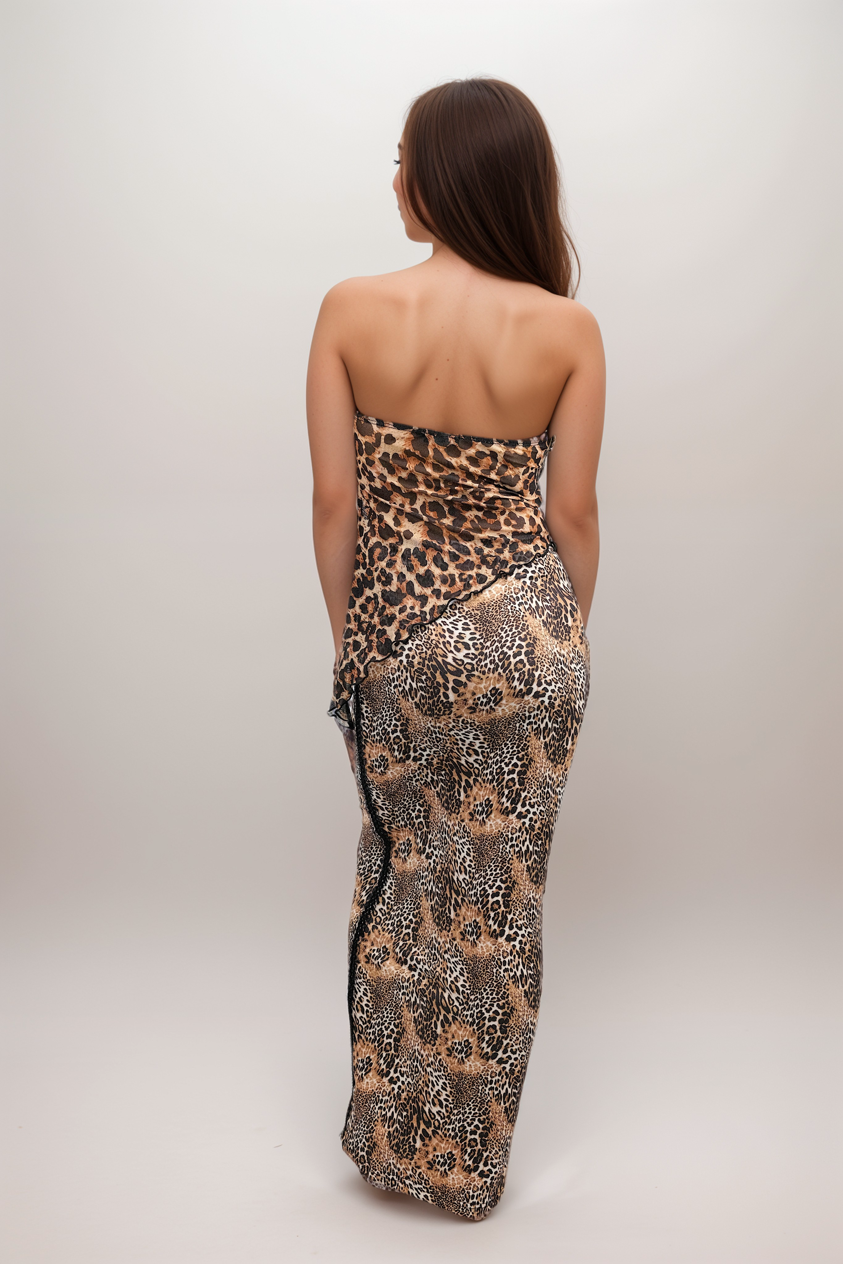 Leopard Straight Skirt with Black Side Trims