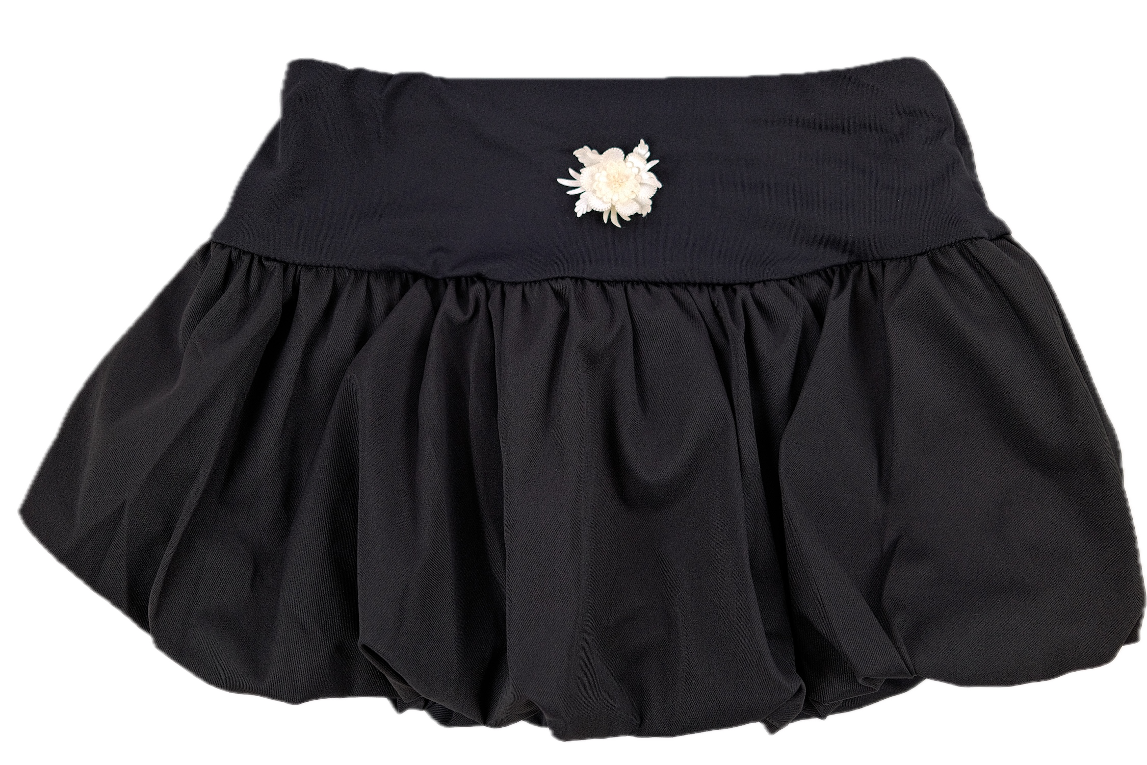 Black High Waist Ruffle Mini Skirt with Flower Detail