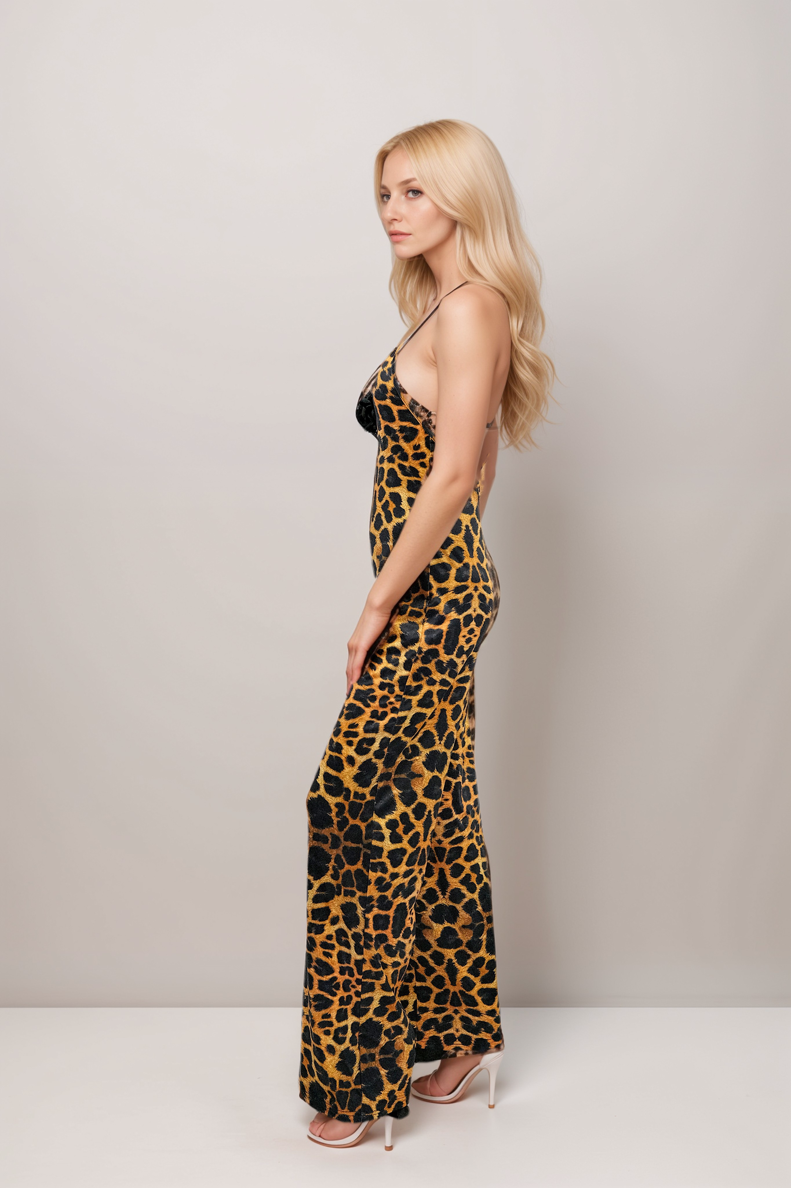 Leopard Jumpsuit with Black Rose