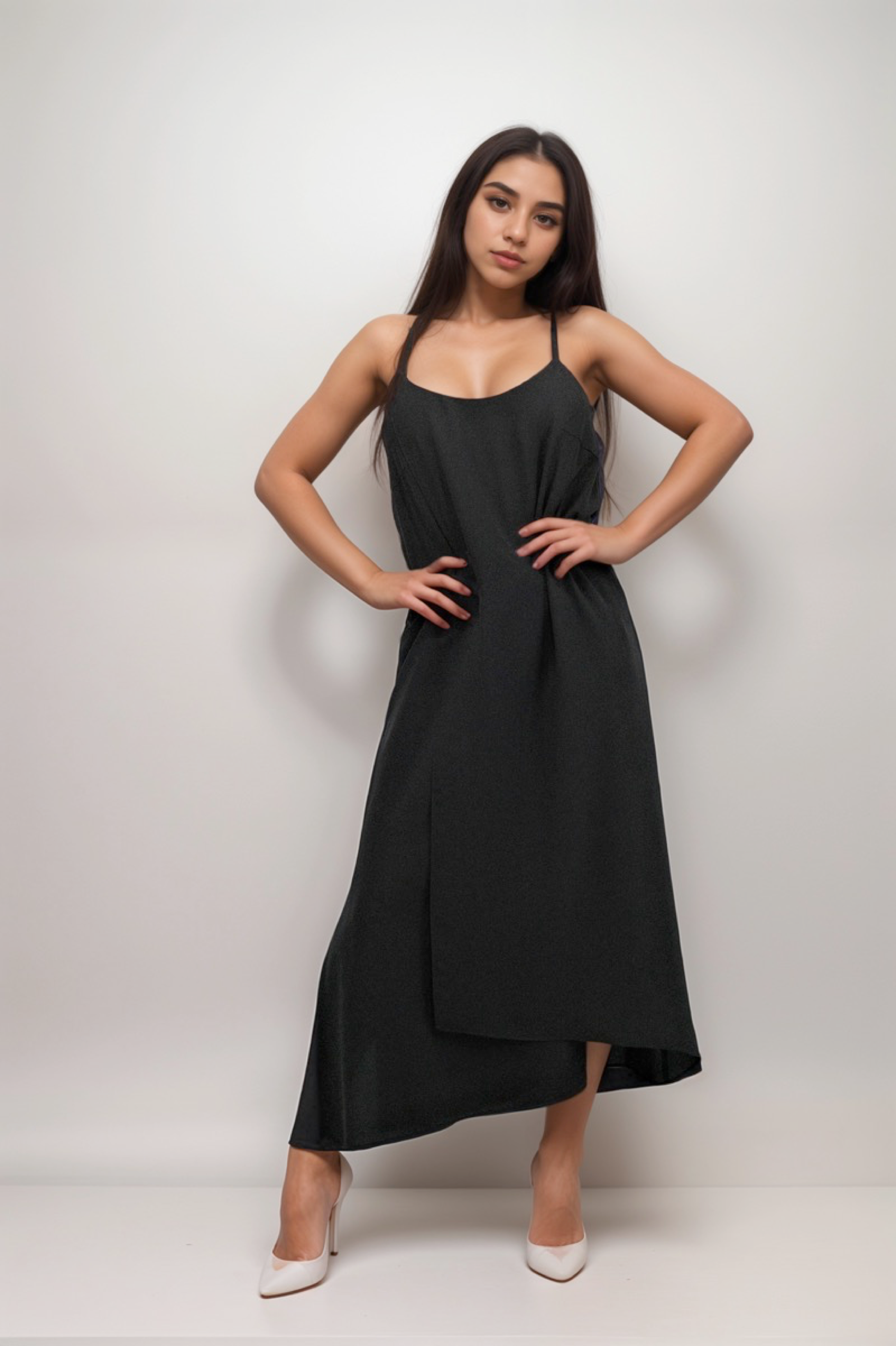 Black Straight Dress with Straps