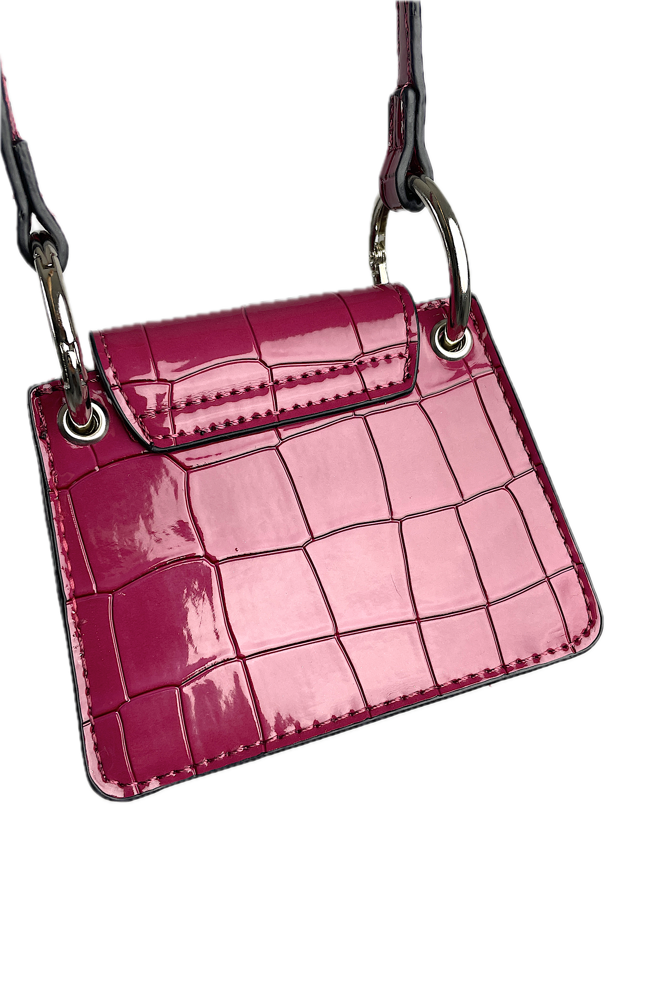 Burgundy Woman Bag with Hand Chain and Shoulder Strap Crocodile Embossed