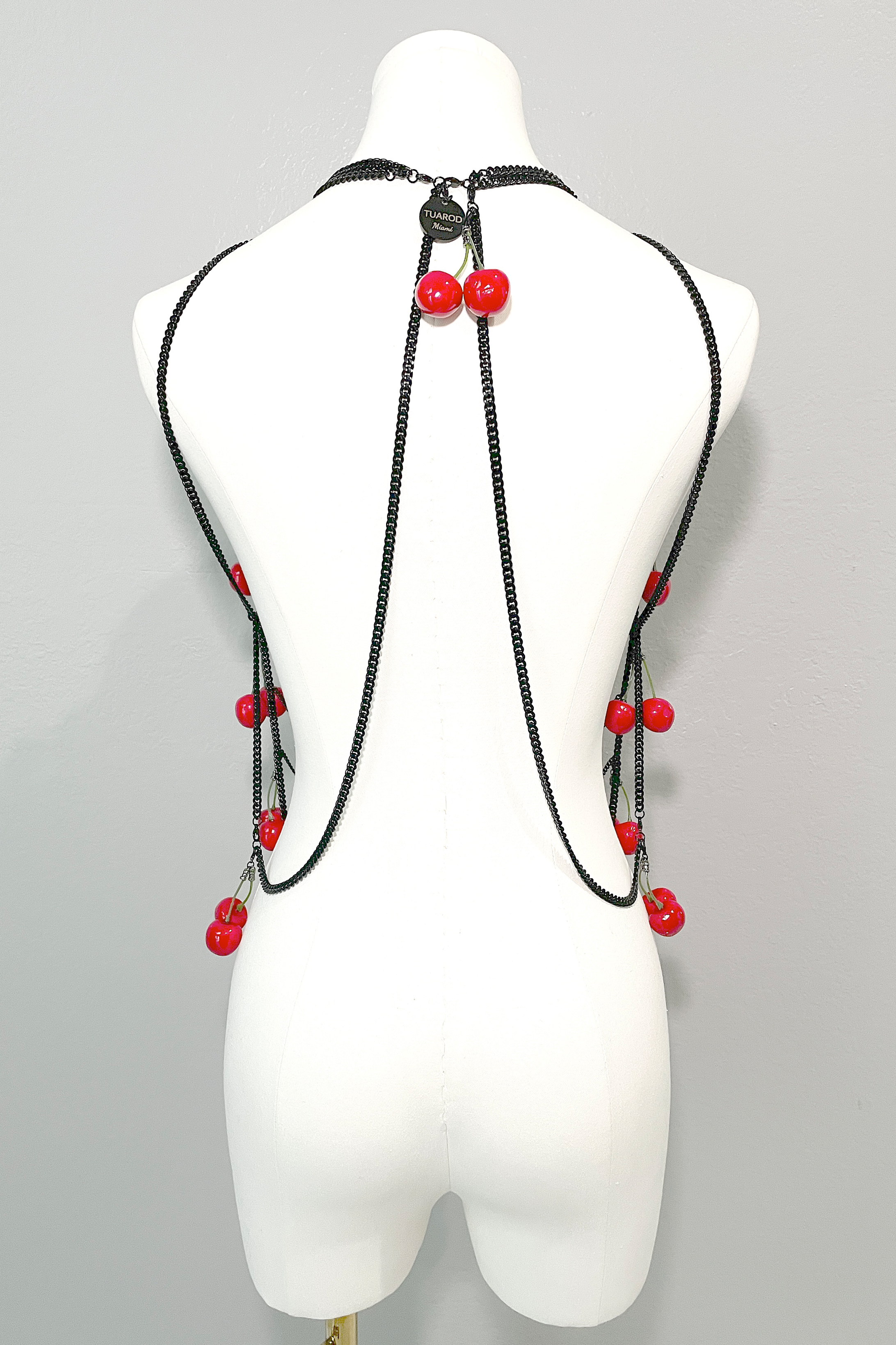 Engineered Red Cherries Black Chain Top