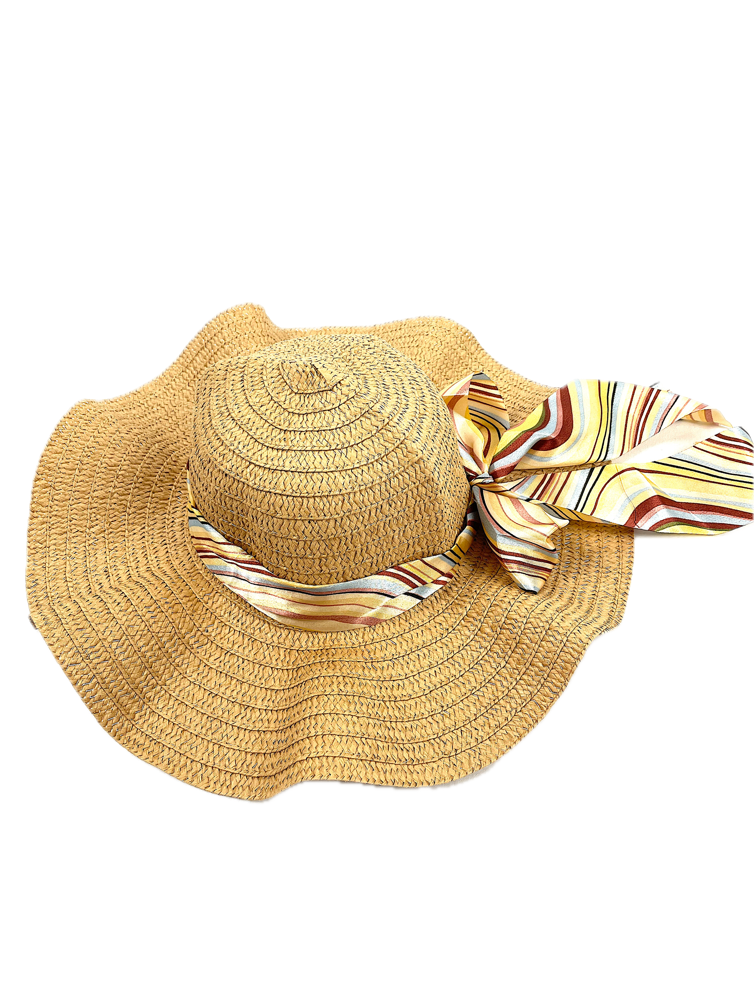 Straw Hat with Striped Ribbon Bow