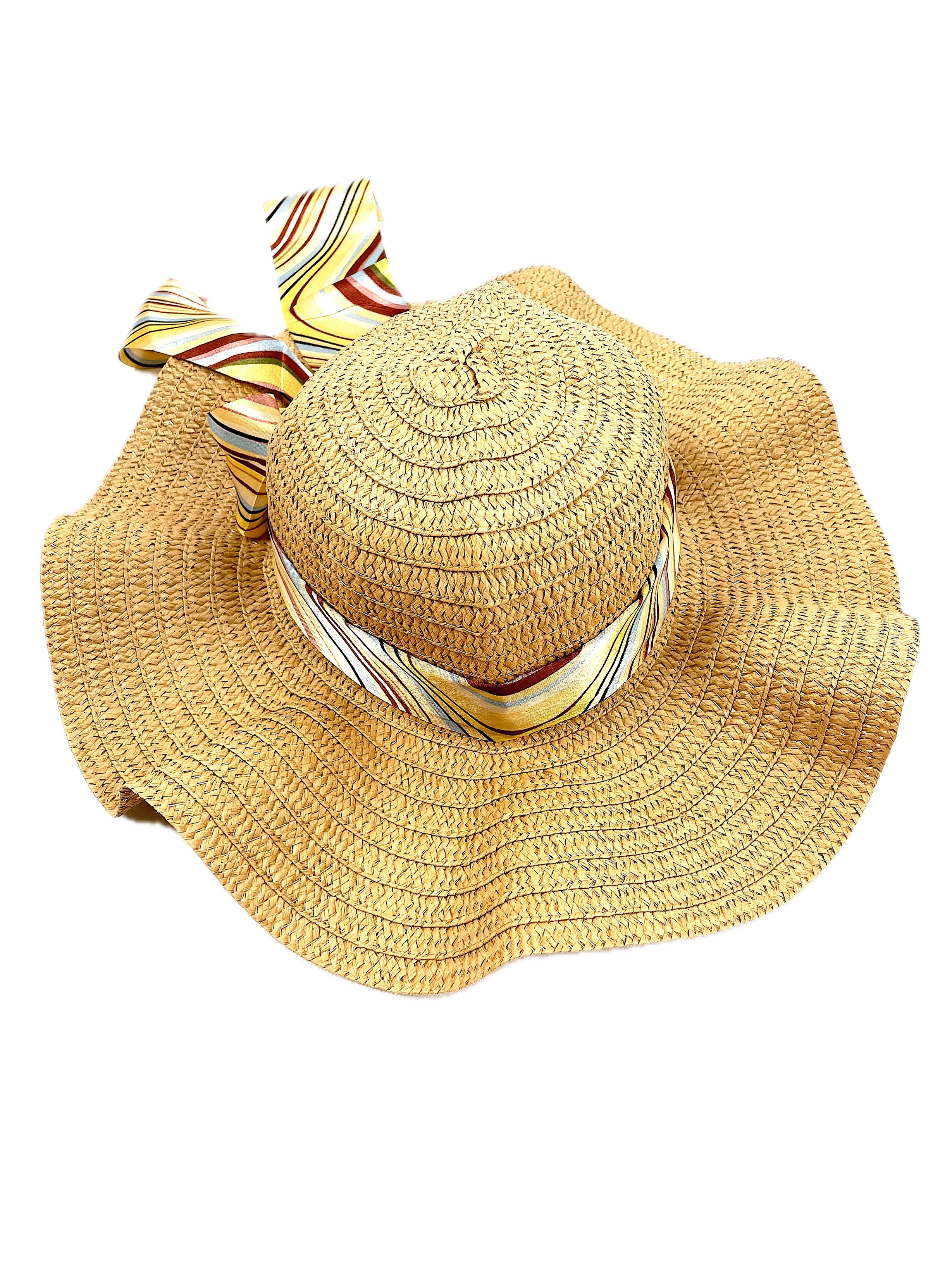 Straw Hat with Striped Ribbon Bow