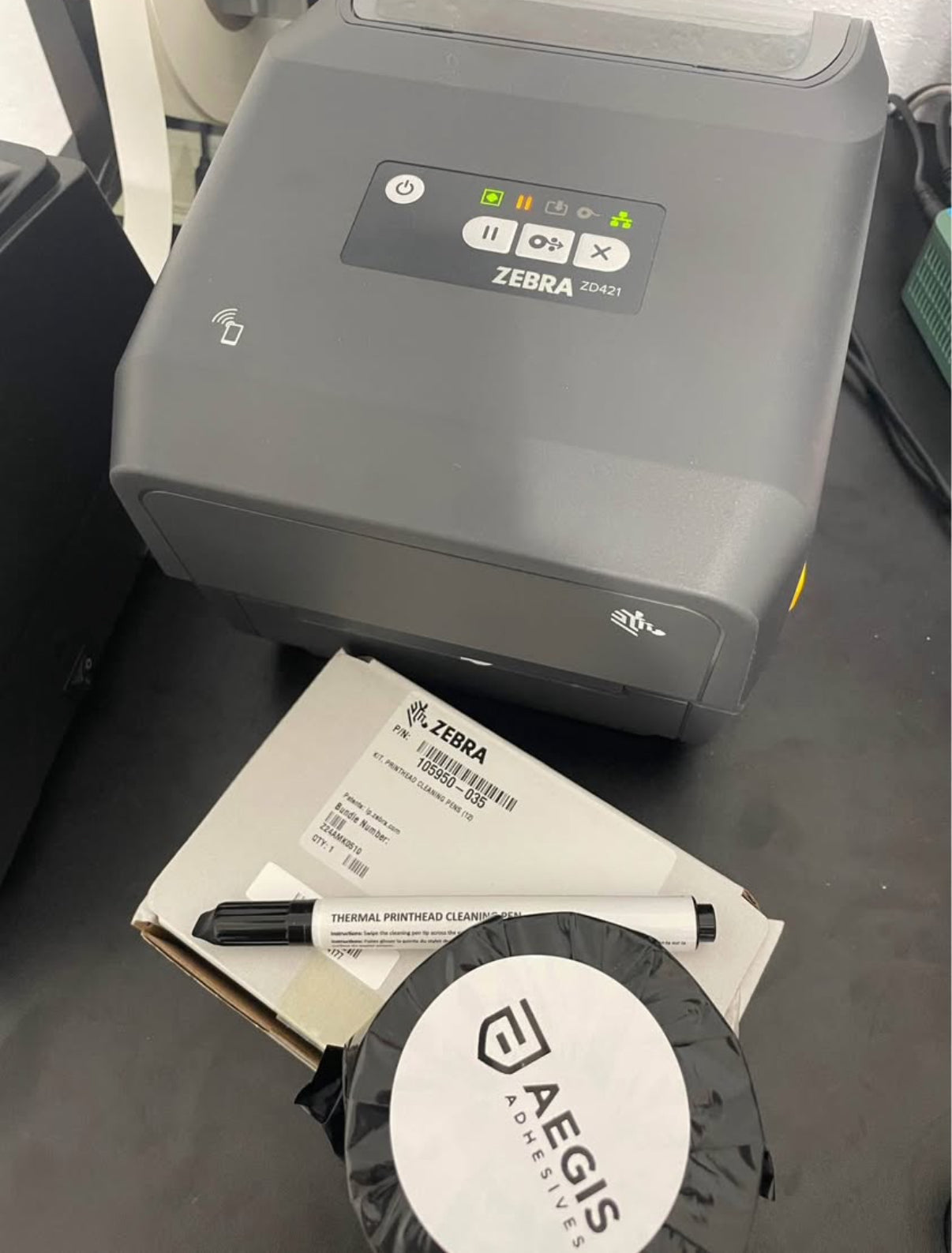 ZEBRA ZD421 Barcode Printer + Stickers + Cleaning Pens